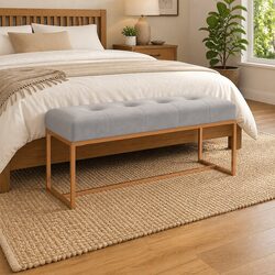 Grey Velvet Storage Bench with Foam Padding, 110x36x45cm
