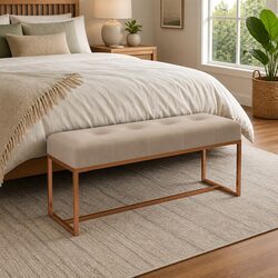 Beige Velvet Bench with Storage and Seating Functionality