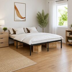 Black Metal Bed Frame 150x200 cm with Steel Slats