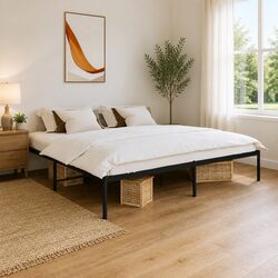 Black King Metal Bed Frame 183x203cm with Slatted Base