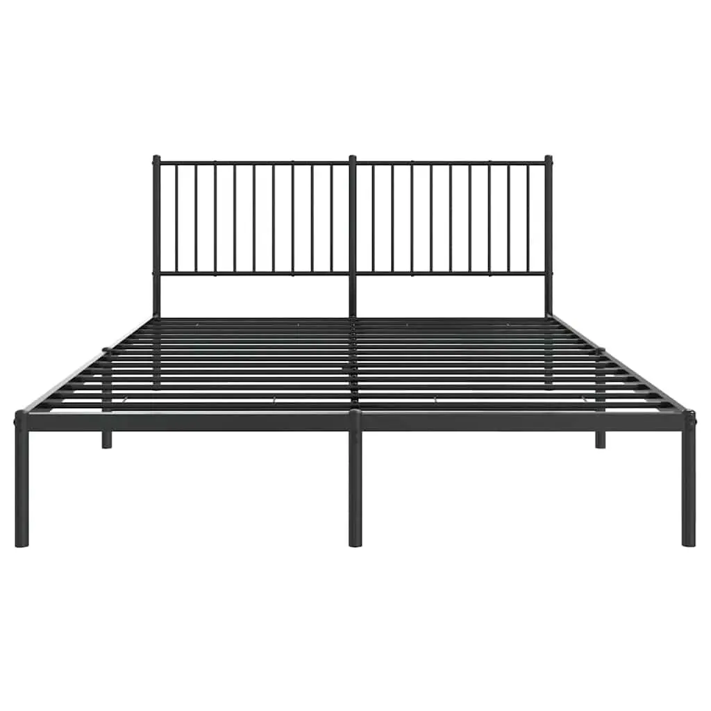 Metal Bed Frame Queen Size Black with Headboard Slatted Base