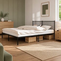 Black Metal Bed Frame King 183x203 cm with Headboard