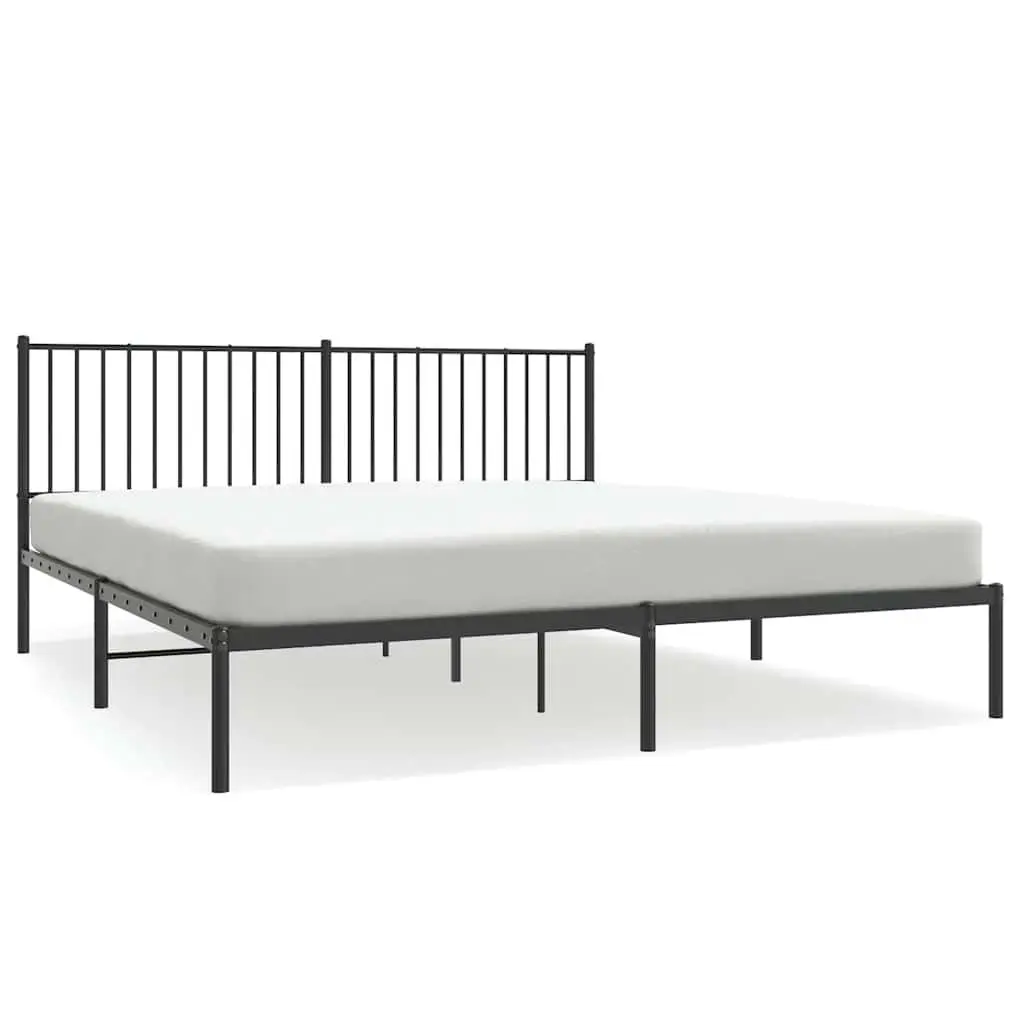 Metal Bed Frame King Size Black with Headboard Slatted Base Storage