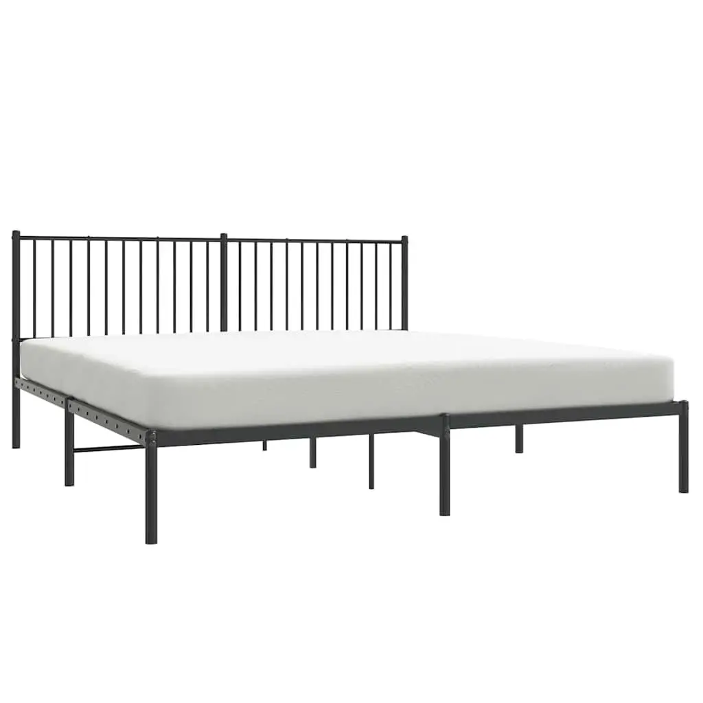 Metal Bed Frame King Size Black with Headboard Slatted Base Storage
