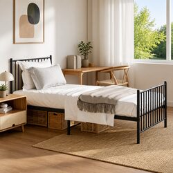 Modern Black Metal Bed Frame 90x190 cm for Stylish Interiors