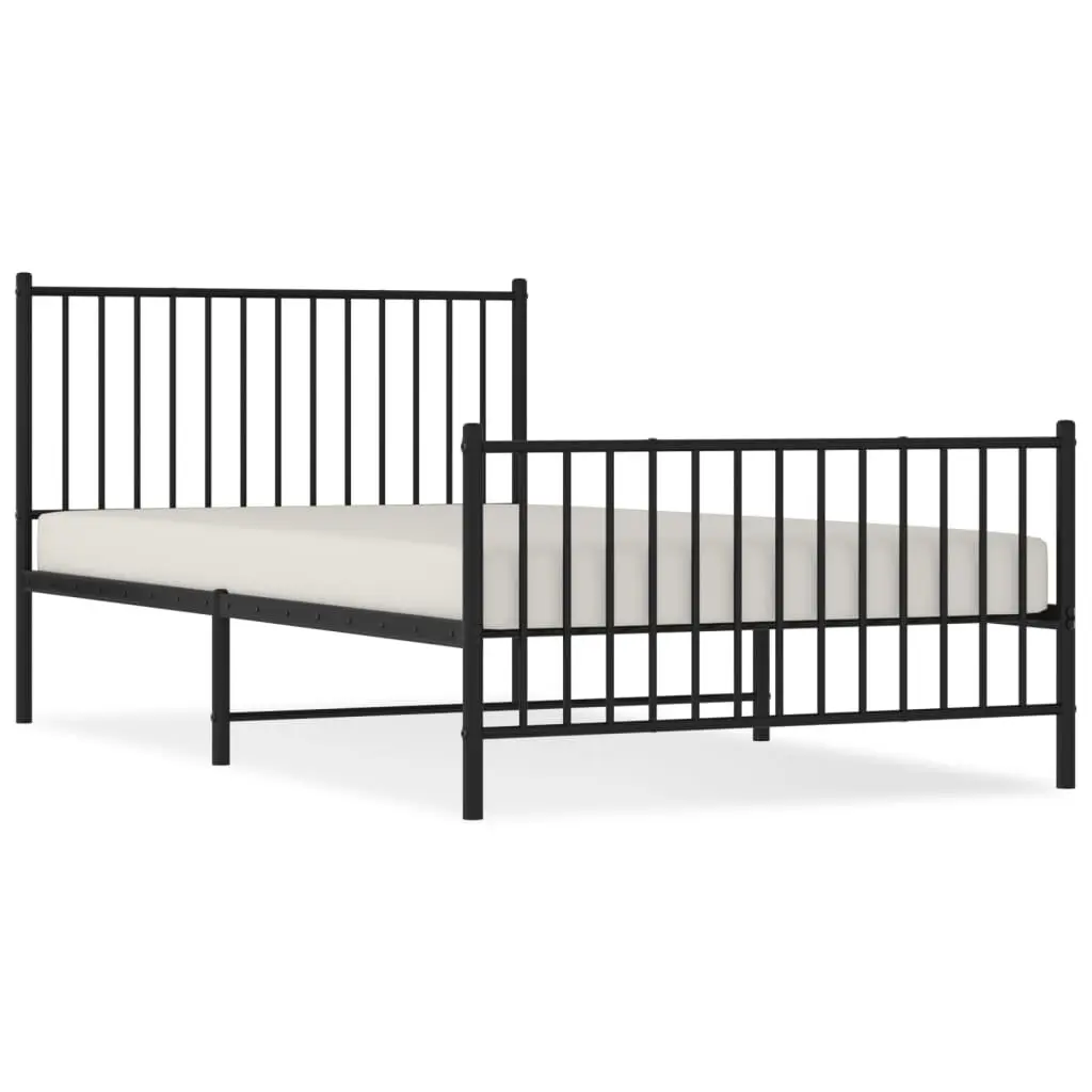 Metal Bed Frame King Single Slatted Base with Footboard Black 107x203 cm