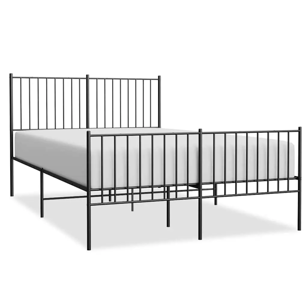 Metal Bed Frame with Headboard and Footboard 135x190 cm Black Steel