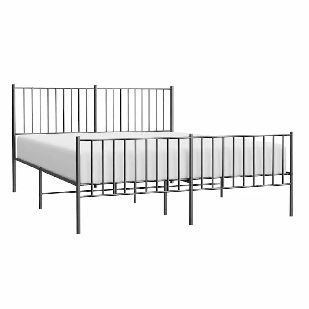 Metal Bed Frame with Headboard and Footboard 150x200 cm Black