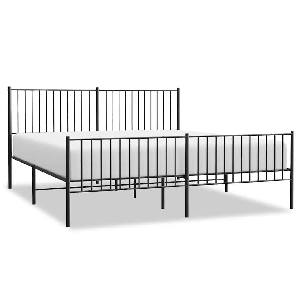 Metal Bed Frame King Size Black Steel with Headboard and Footboard