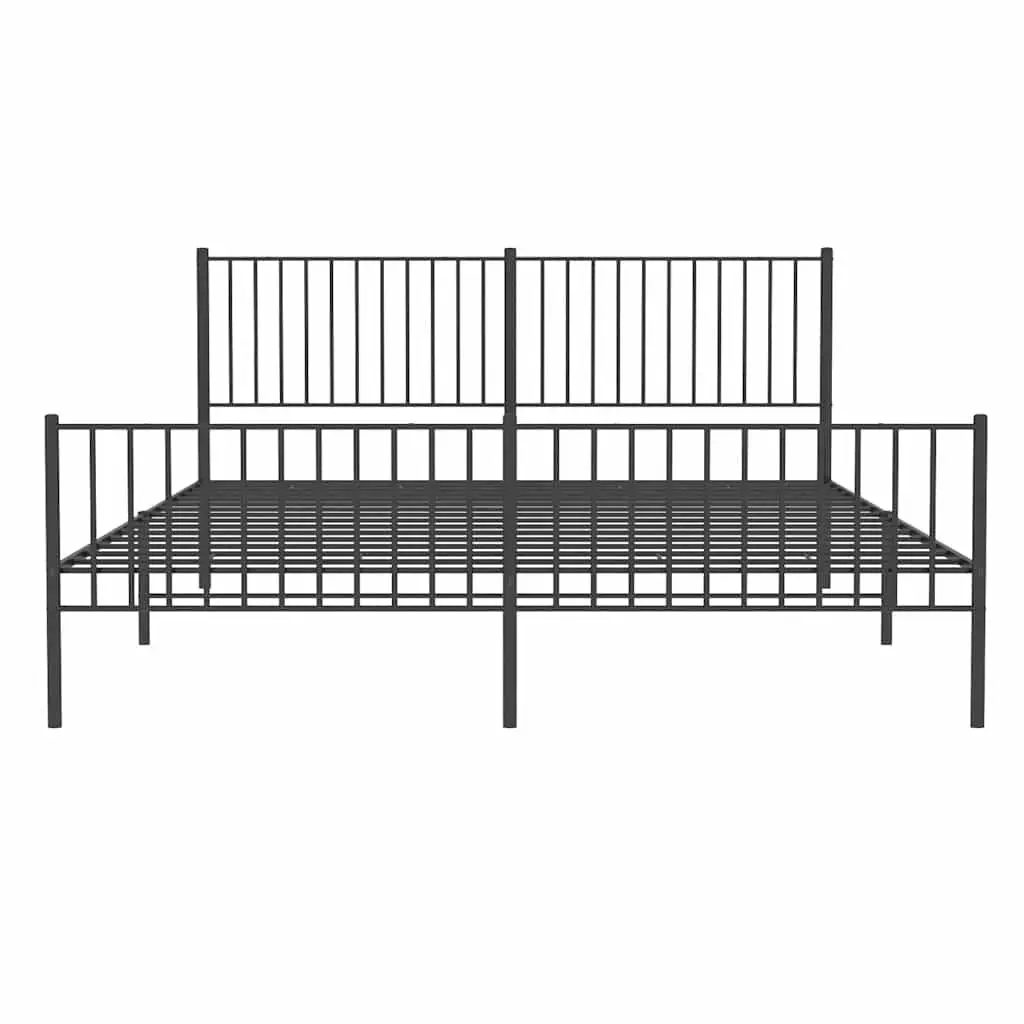 Metal Bed Frame King Size Black Steel with Headboard and Footboard