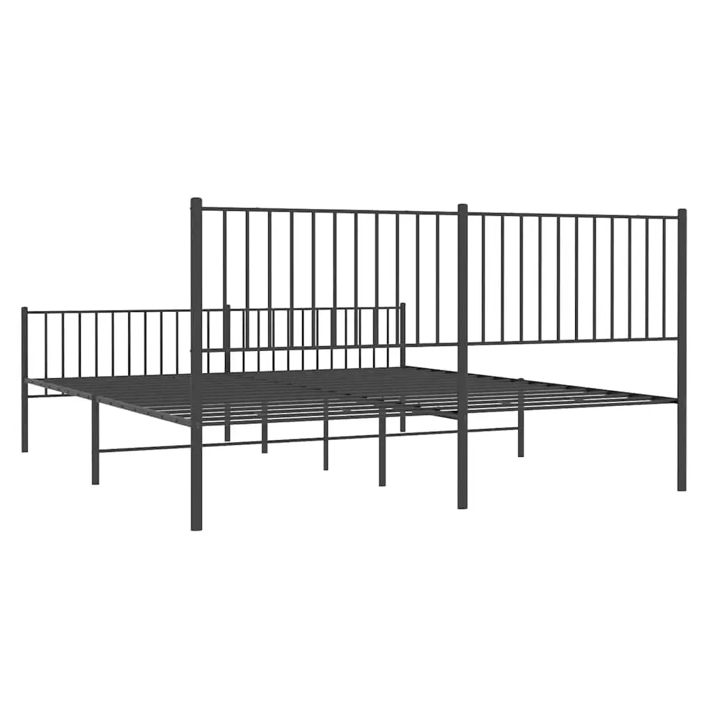Metal Bed Frame King Size Black Steel with Headboard and Footboard