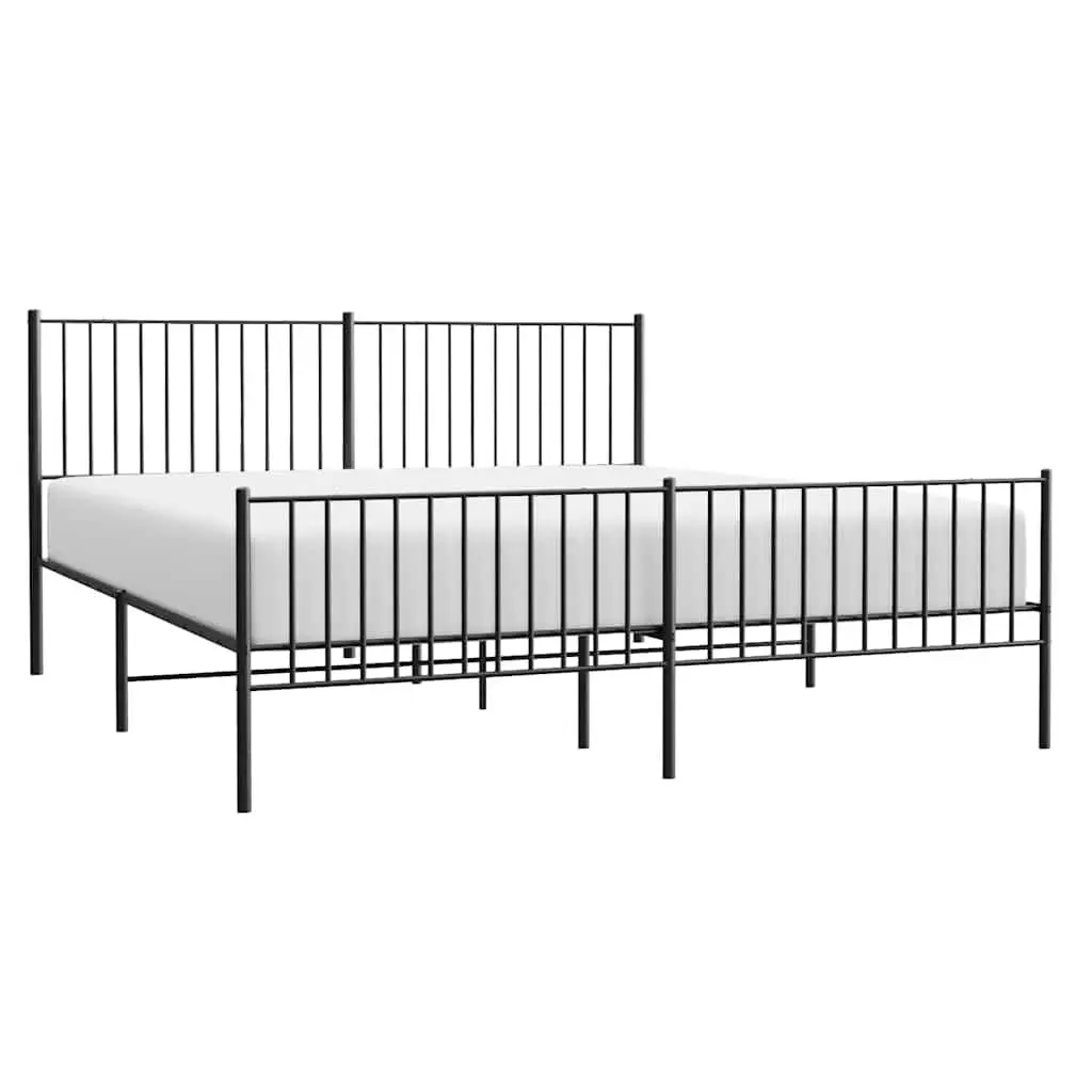 Metal Bed Frame King Size Black Steel with Headboard and Footboard