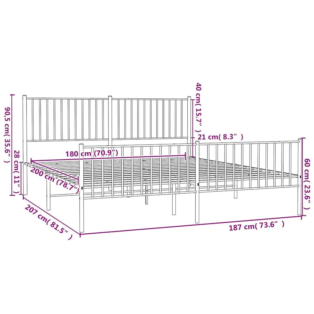 Metal Bed Frame King Size Black Steel with Headboard and Footboard