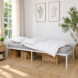 White Powder-Coated Metal Bed Frame 90x190 cm
