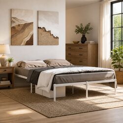 Sturdy Metal Bed Frame 135x190 cm in White