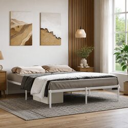 Metal Bed Frame 150x200 cm White with Slatted Base