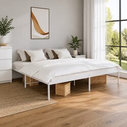 White Steel King Size Bed Frame 183x203cm