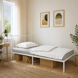 King Single Metal Bed Frame 107x203 cm in White with Slatted Base