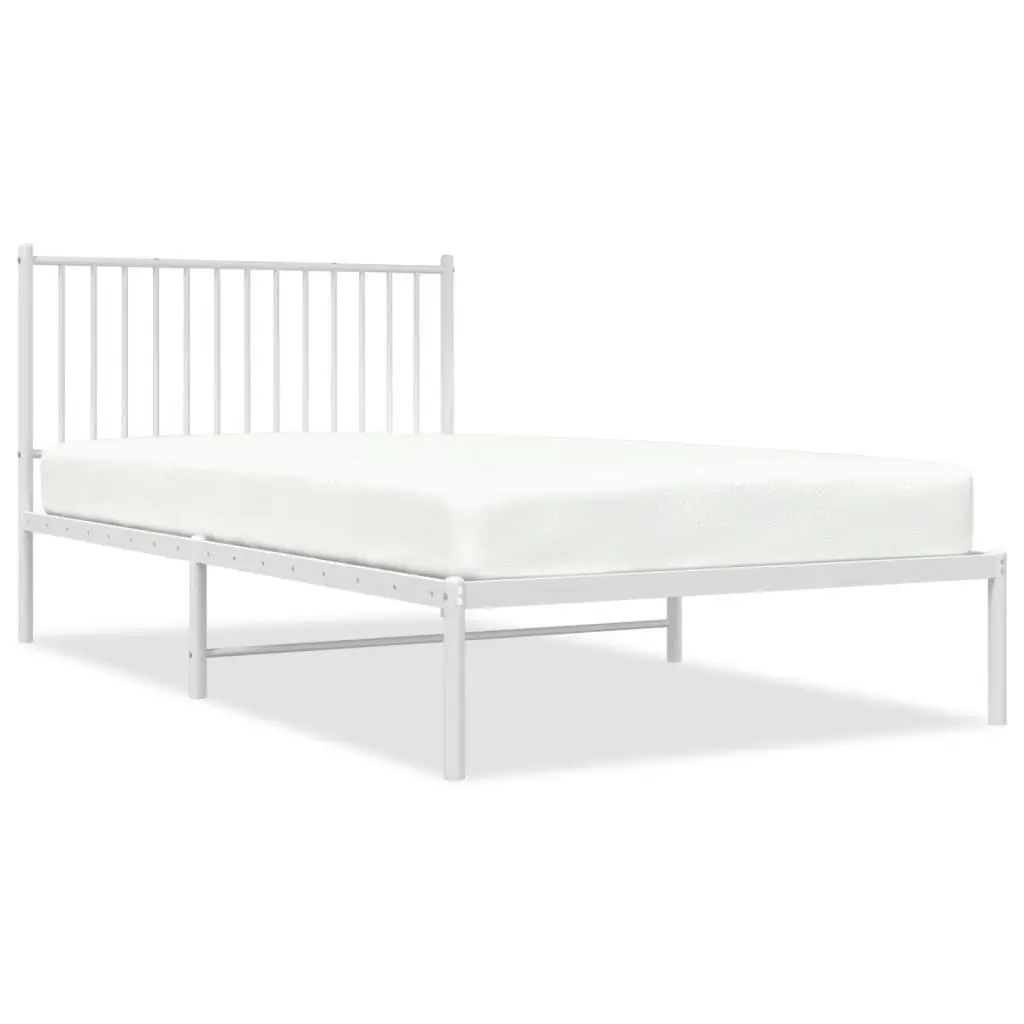 Metal Bed Frame with Headboard Slatted Base 107x203 cm White