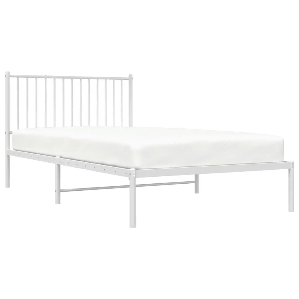 Metal Bed Frame with Headboard Slatted Base 107x203 cm White