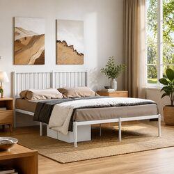 Powder-Coated Steel Bed Frame with Headboard 135x190 cm
