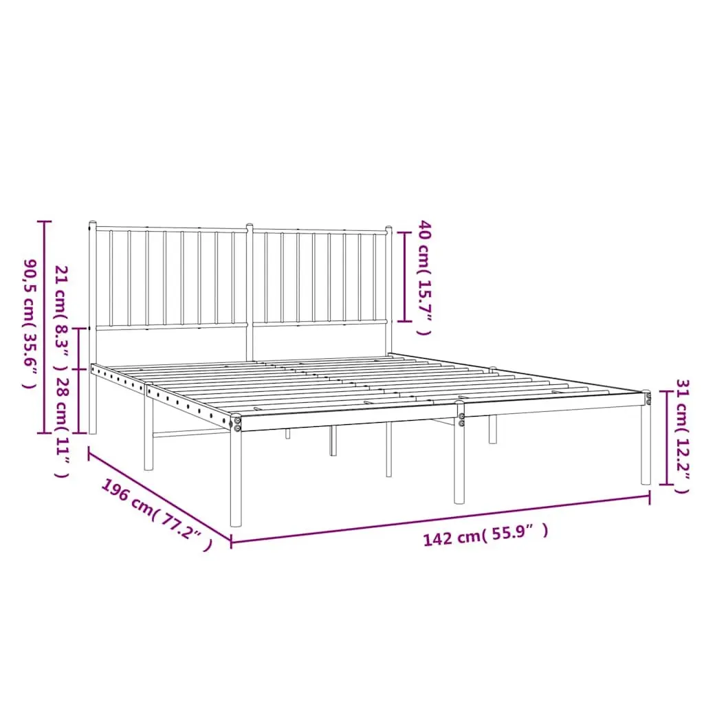 Metal Bed Frame White with Headboard 135x190 cm Storage Space for Bedroom Furniture