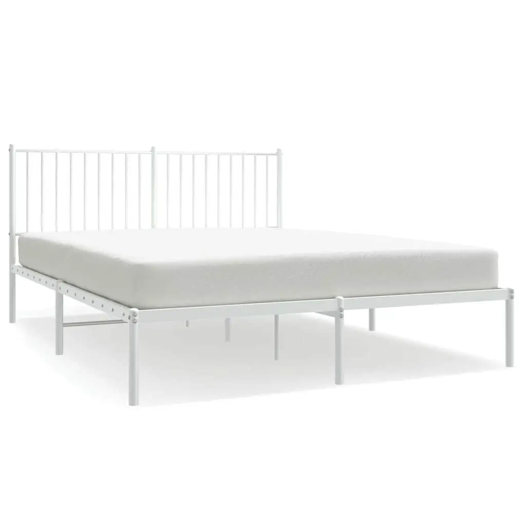 Metal Bed Frame with Headboard Support 150x200 cm White