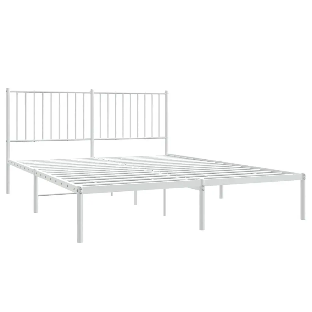 Metal Bed Frame with Headboard Support 150x200 cm White