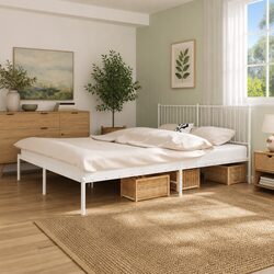 King Size Metal Bed Frame with Headboard in White 183x203 cm