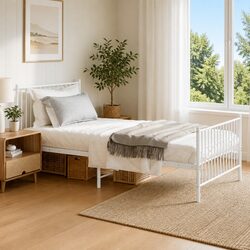 White King Single Metal Bed Frame with Support Legs