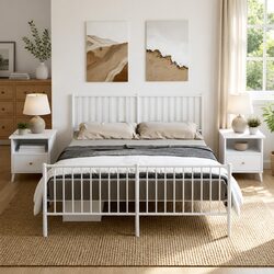 Steel Construction Bed Frame 150x200 cm in White