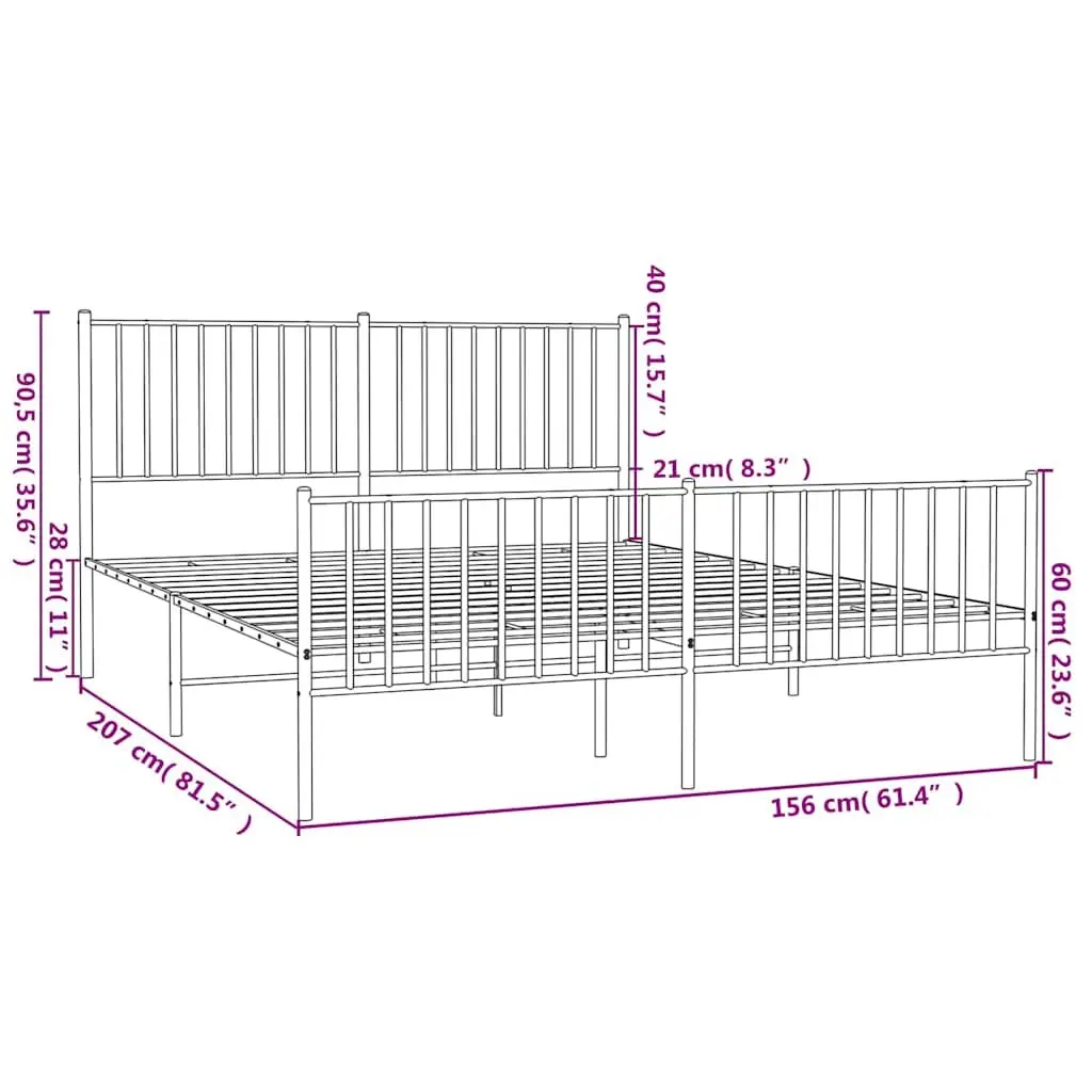 Metal Bed Frame Durable 150x200 cm White Steel Construction