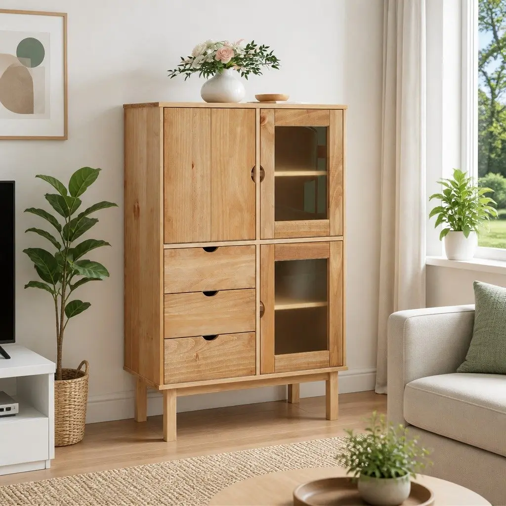 Highboard Solid Wood Storage Cabinet Brown 85x43x125cm