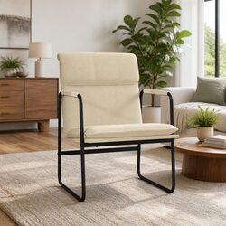 Upholstered Cream Lounge Chair with Metal Frame