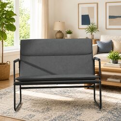 Durable Grey Fabric Bench with Metal Frame