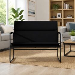 Sturdy Black Faux Leather Bench with Metal Frame