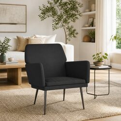 Black Velvet Upholstered Armchair with Metal Frame