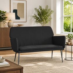 Black Velvet Bench with Metal Frame and Padded Armrests