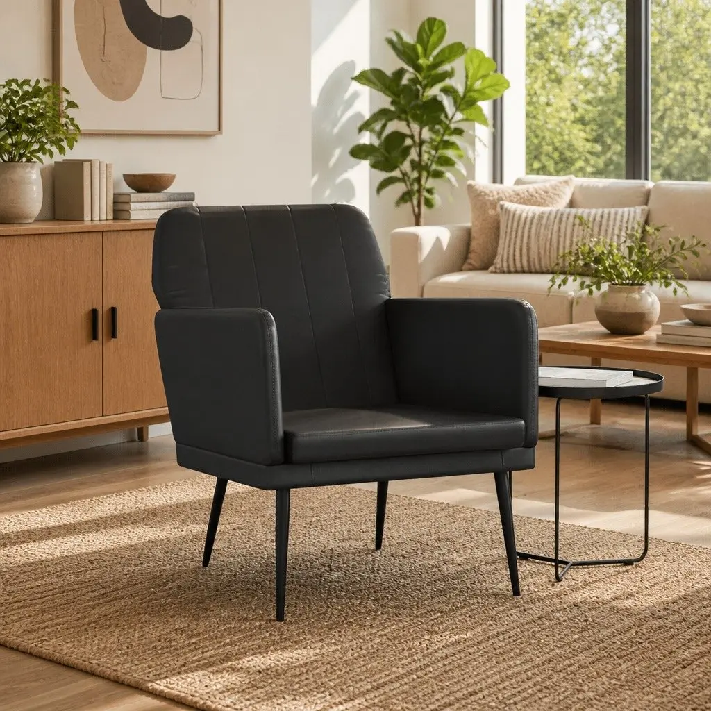 Black Armchair Faux Leather Relaxation Chair Living Room Lounge Seat Padded