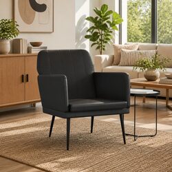 Black Faux Leather Armchair with Metal Frame