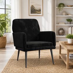 Black Velvet Armchair with Metal Frame for Stability