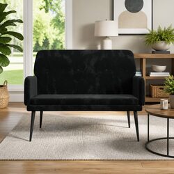 Black Velvet Upholstered Bench with Metal Frame, 108 cm Wide