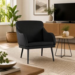 Black Faux Leather Armchair with Metal Frame