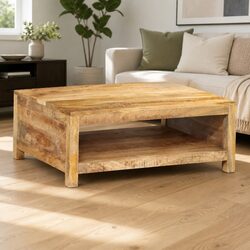 Coffee Table 80x55x30 cm, Solid Mango Wood with Storage