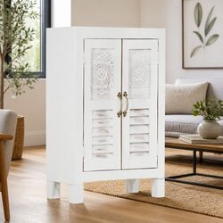 Solid Acacia Wood White Storage Sideboard 55x30x90cm