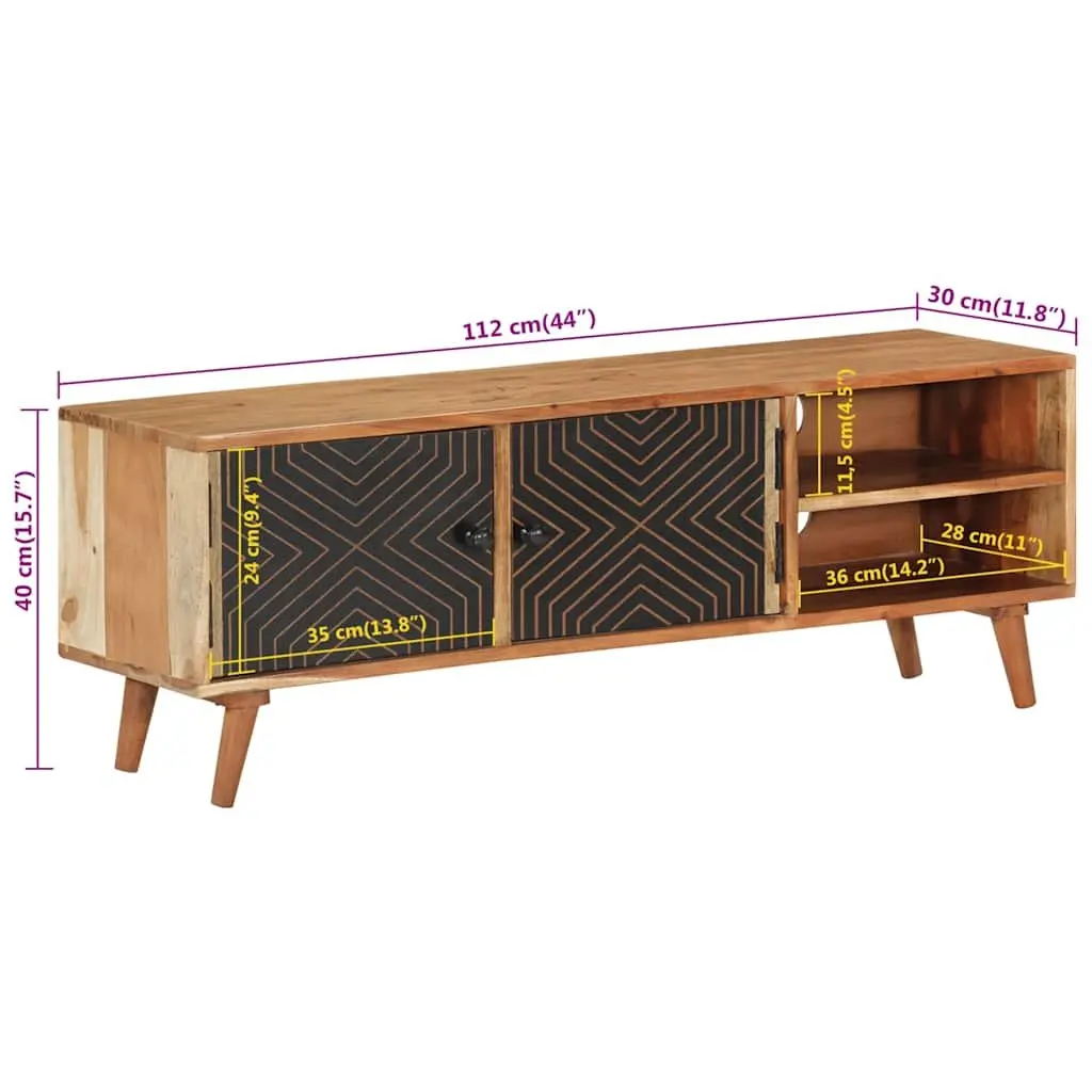 TV Cabinet Solid Wood Acacia Brown 112x30x40 cm Storage Unit