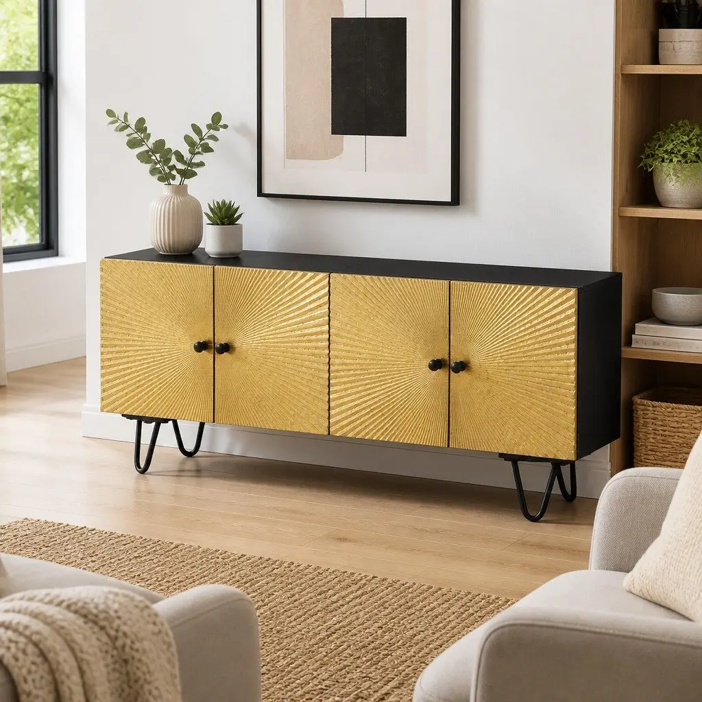 Solid Wood TV Cabinet Durable 110x30x45cm Gold