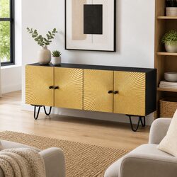 Solid Mango Wood TV Cabinet 110x30x45cm with Doors