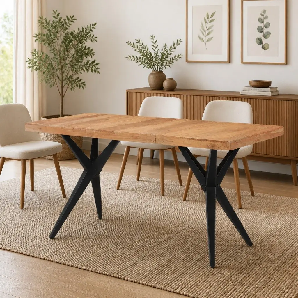 Dining Table Solid Acacia Wood Industrial Style 140x70x76cm Black
