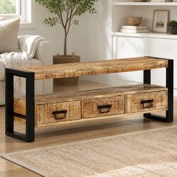 Solid Mango Wood TV Cabinet with Drawers 120x30x45 cm